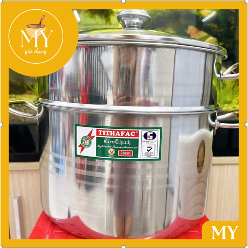 Nồi xửng hấp inox 2 tầng nắp kinh Tiến Thành dày dặn sử dụng được cả bếp ga và bếp từ SIZE 28cm - 30cm
