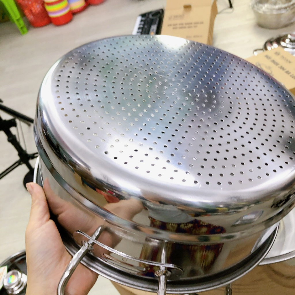 Nồi xửng hấp inox 2 tầng nắp kinh Tiến Thành dày dặn sử dụng được cả bếp ga và bếp từ SIZE 28cm - 30cm