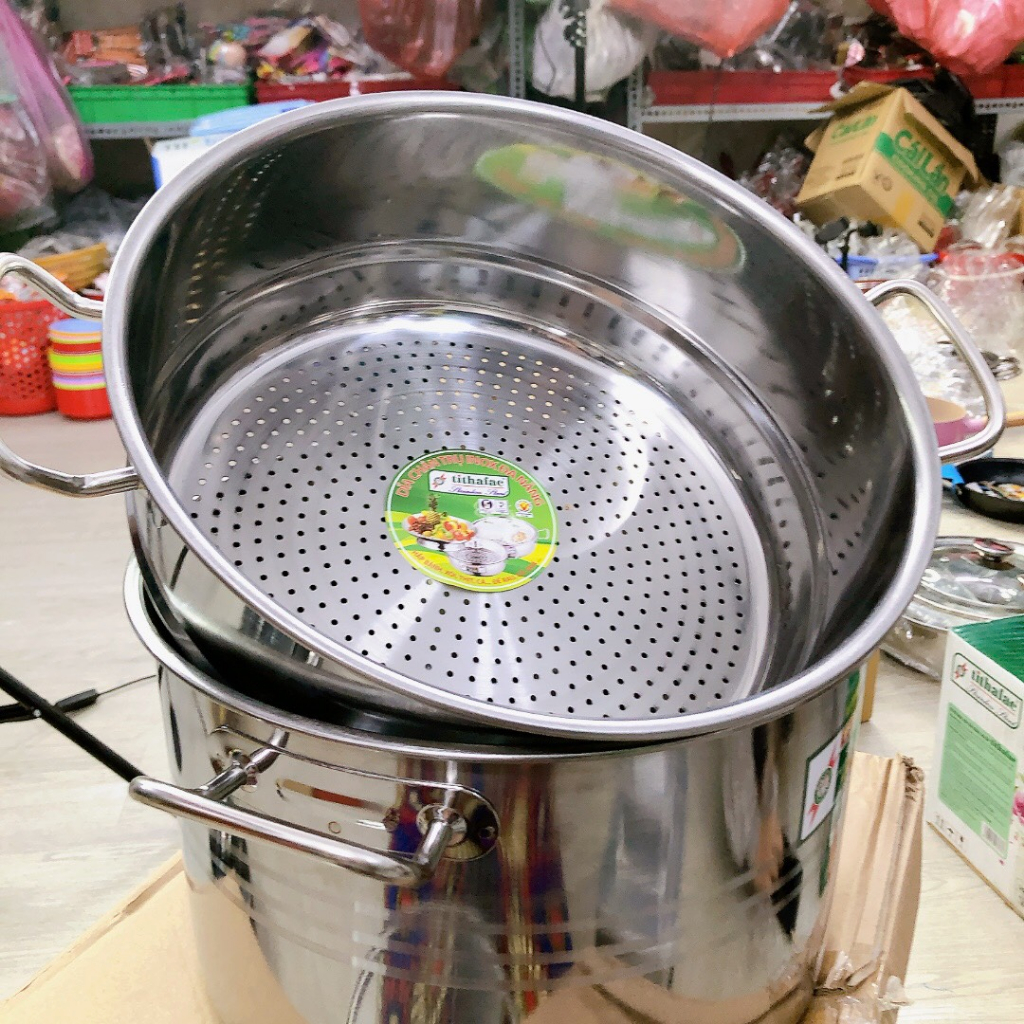 Nồi xửng hấp inox 2 tầng nắp kinh Tiến Thành dày dặn sử dụng được cả bếp ga và bếp từ SIZE 28cm - 30cm