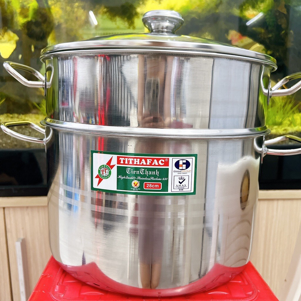 Nồi xửng hấp inox 2 tầng nắp kinh Tiến Thành dày dặn sử dụng được cả bếp ga và bếp từ SIZE 28cm - 30cm