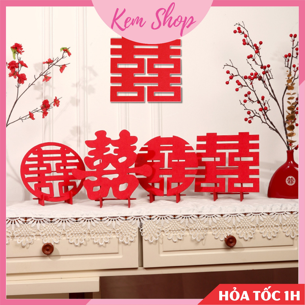 Chữ hỷ để bàn kèm giá đỡ trang trí phòng khách lễ cưới, đám cưới phong cách Trung Hoa - Kem Shop K353