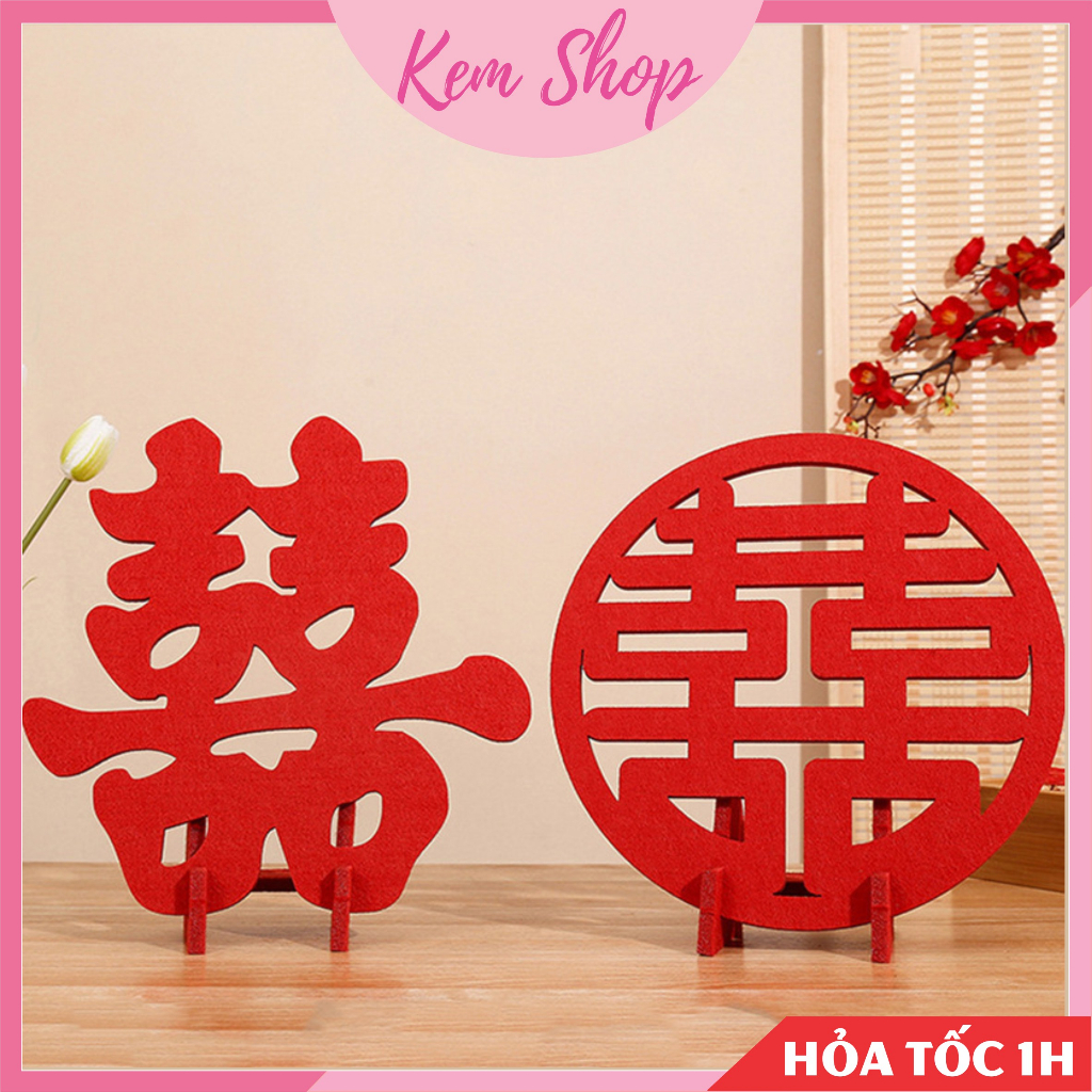 Chữ hỷ để bàn kèm giá đỡ trang trí phòng khách lễ cưới, đám cưới phong cách Trung Hoa - Kem Shop K353