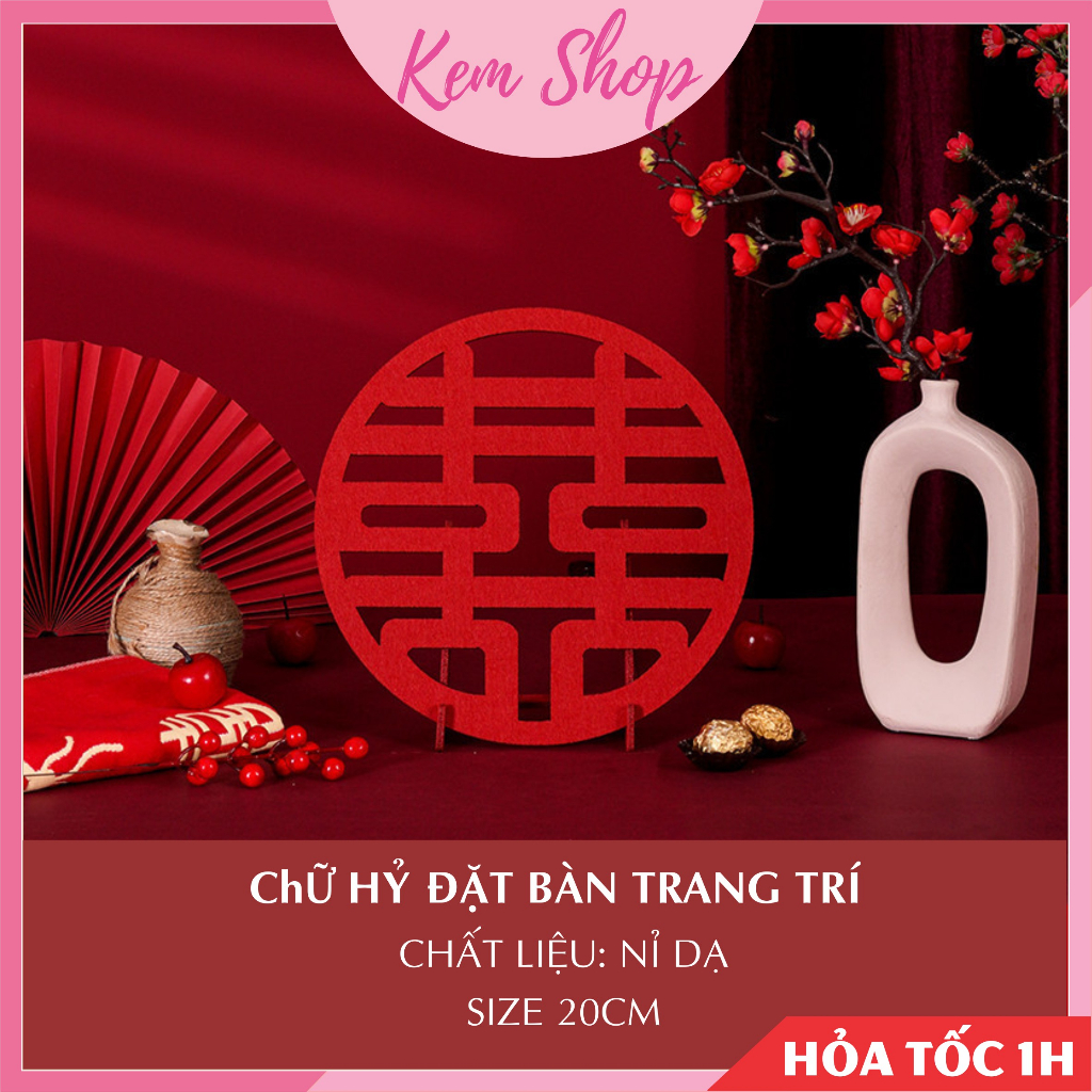 Chữ hỷ để bàn kèm giá đỡ trang trí phòng khách lễ cưới, đám cưới phong cách Trung Hoa - Kem Shop K353