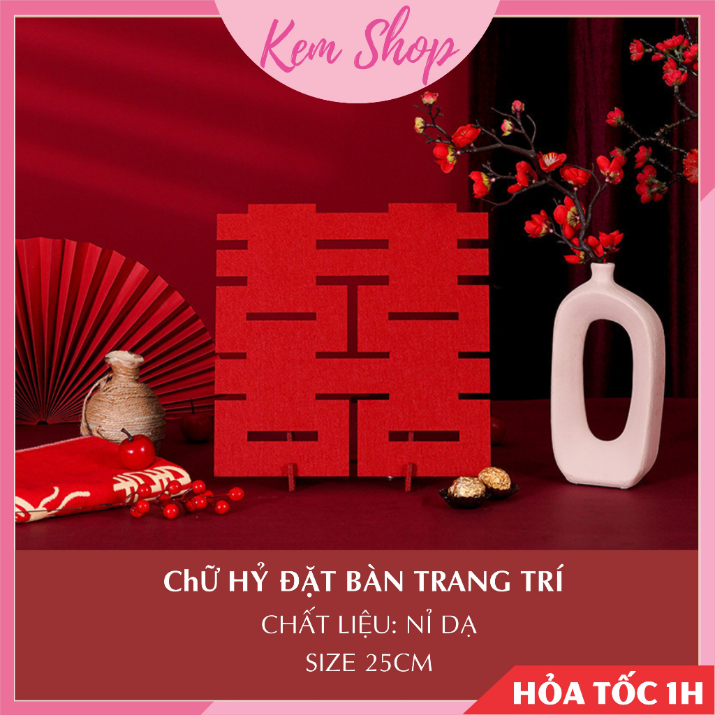 Chữ hỷ để bàn kèm giá đỡ trang trí phòng khách lễ cưới, đám cưới phong cách Trung Hoa - Kem Shop K353