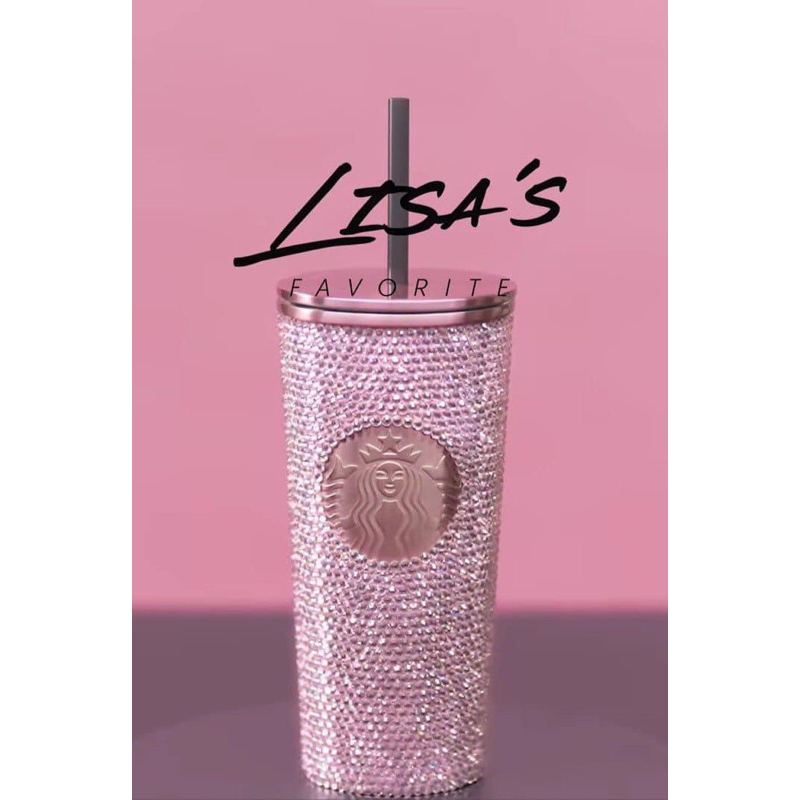Ly Starbucks Cold Cup Stainless Steel Rhinestone BlackPink 16Oz