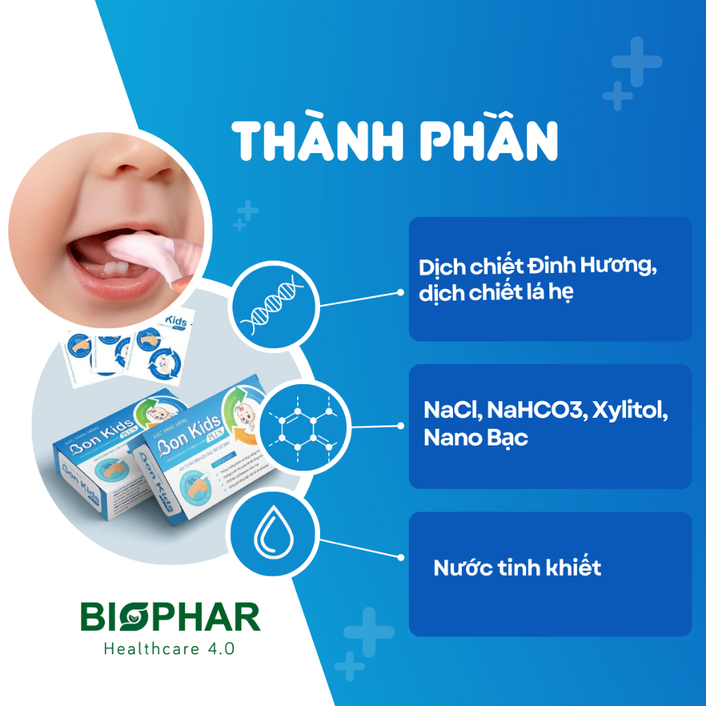 Gạc rơ lưỡi cho bé Biophar Bon Kids tưa lưỡi trẻ em sơ sinh làm sạch nướu, lợi, răng vệ sinh an toàn