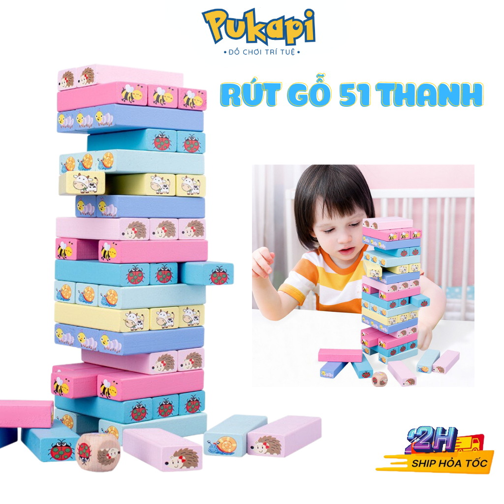 Đồ Chơi Rút Gỗ 51 Thanh Nhiều Màu Hình Con Vật Đồ Chơi Rút Gỗ An Toàn Cho Bé Luyện Kiên Nhẫn PUKAPI