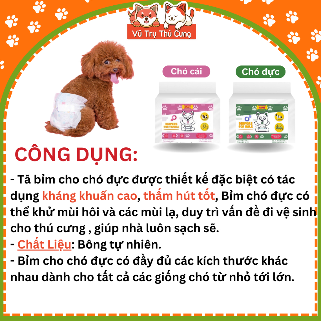 Bỉm cho chó Kamt, Tã quần cho chó cái và chó đực siêu thấm hút 10 miếng
