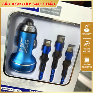 Tẩu sạc ô tô xe hơi gồm 1 cổng USB-C tích hợp sạc nhanh và cổng USB 4.8A Tặng kèm dây sạc 3 đầu