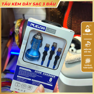 Tẩu sạc ô tô xe hơi gồm 1 cổng USB-C tích hợp sạc nhanh và cổng USB 4.8A Tặng kèm dây sạc 3 đầu