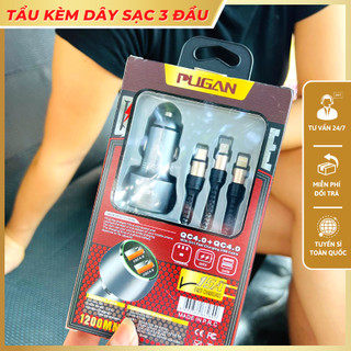 Tẩu sạc ô tô xe hơi gồm 1 cổng USB-C tích hợp sạc nhanh và cổng USB 4.8A Tặng kèm dây sạc 3 đầu