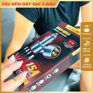 Tẩu sạc ô tô xe hơi gồm 1 cổng USB-C tích hợp sạc nhanh và cổng USB 4.8A Tặng kèm dây sạc 3 đầu