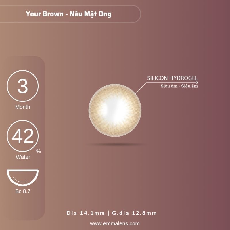 Kính Áp Tròng Your Brown Cấp Ẩm 3 Tháng | Lens Nâu Áp Tròng Tự Nhiên Siêu Ẩm 24h mỗi ngày| Emma Lens