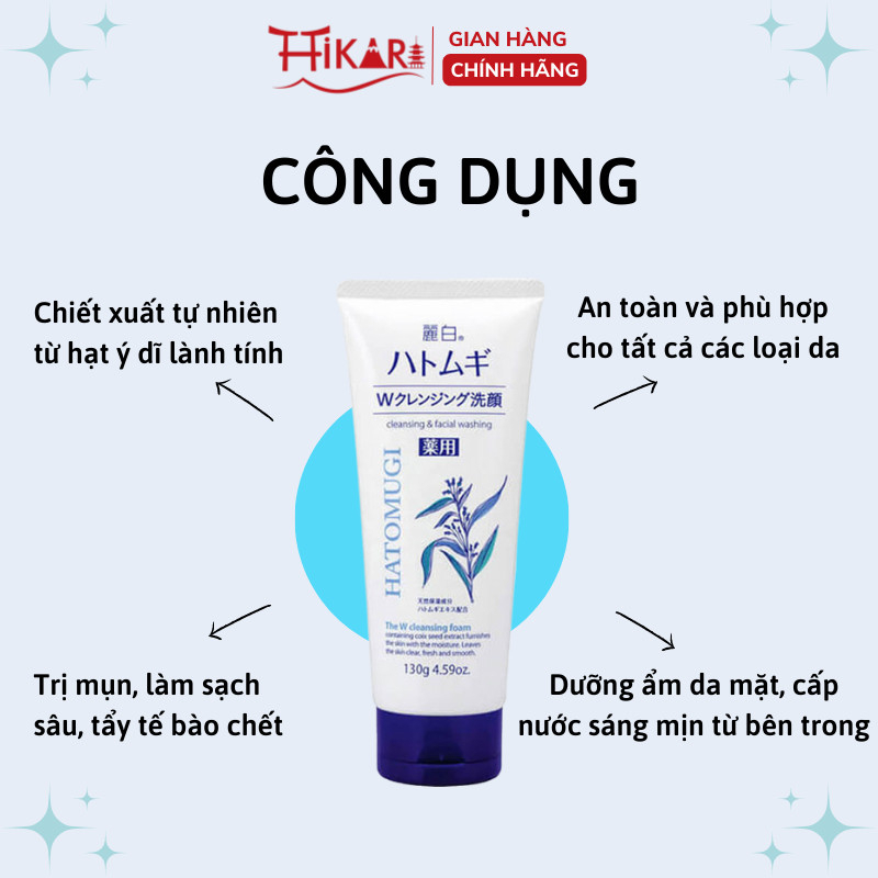 Ảnh Sữa rửa mặt ý dĩ ngừa mụn Reihaku Hatomugi The Medicated Facial Foam dưỡng ẩm sáng da 130g 3