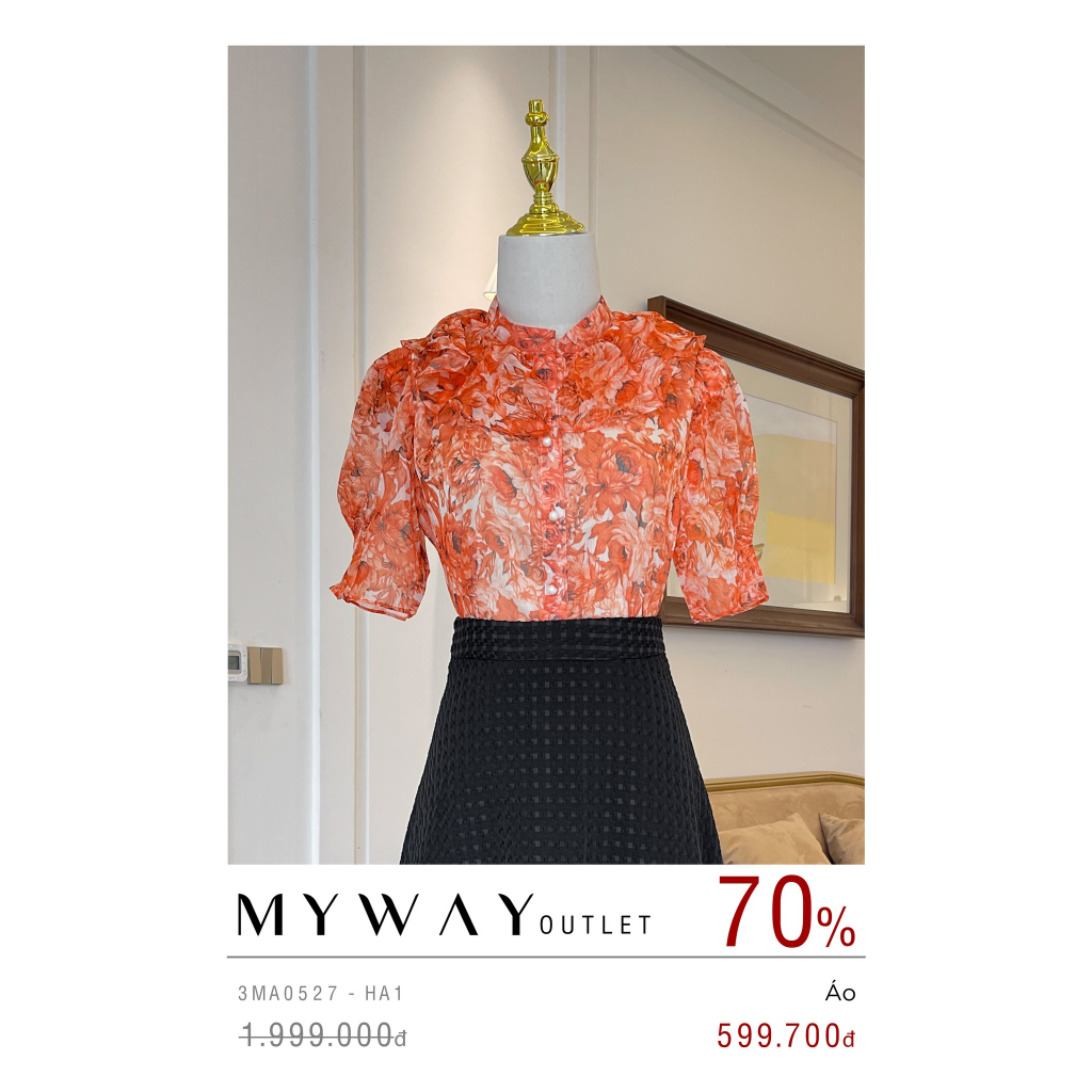 Ảnh Áo Sơ Mi Nữ My Way Cổ Tàu Ngắn Tay Hoa Tiết Hoa Cao Cấp 3MA0527 1