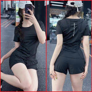 Đồ tập gym nữ, bộ tập yoga, erobic, gym áo cộc tay phủ bụng kết hợp quần 2 lớp chất đẹp giá rẻ