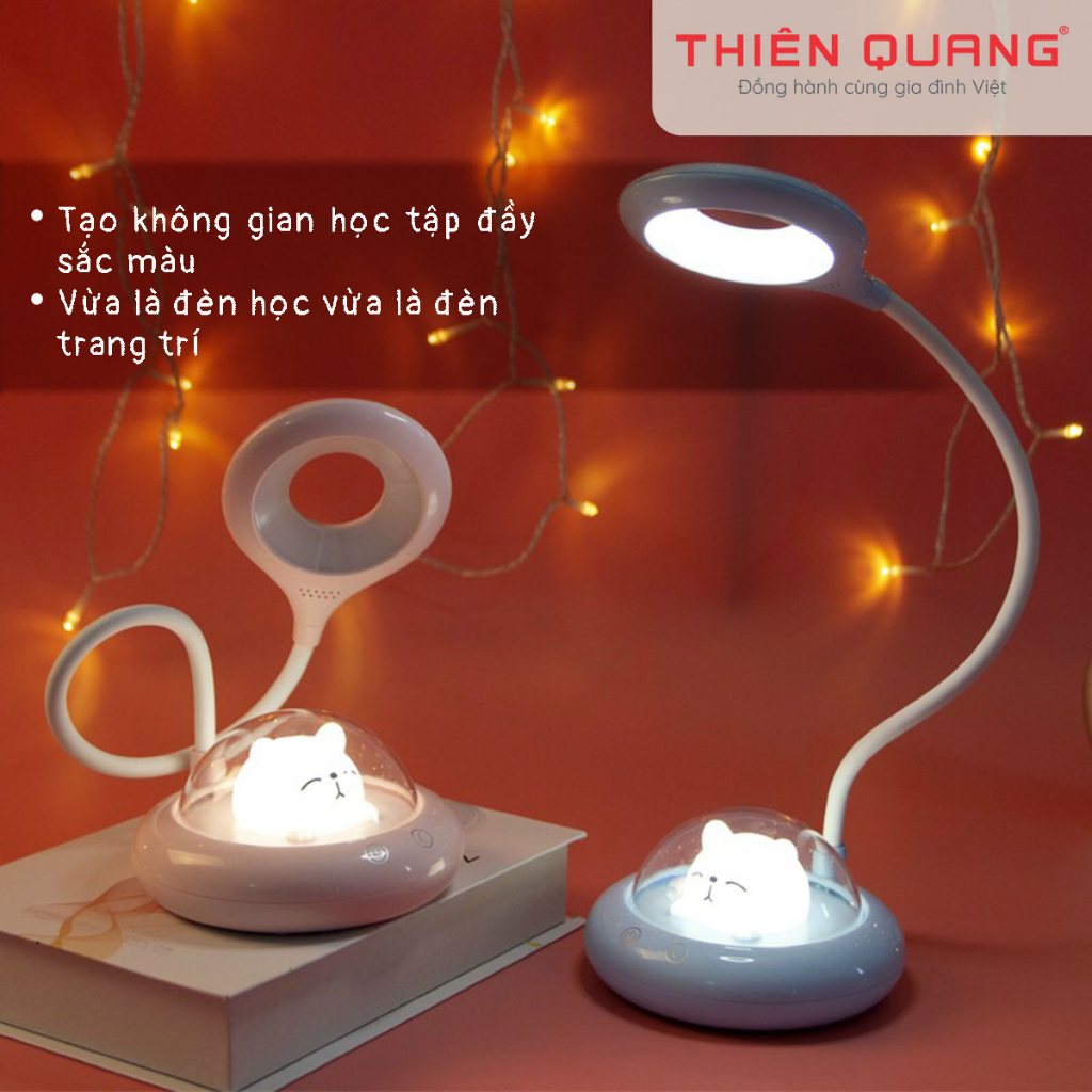 Đèn Bàn Học UFO Cảm Ứng Thiên Quang, 3 Mức Sáng, Xoay 360°, Tích Điện USB, Chống Cận, Đèn Ngủ