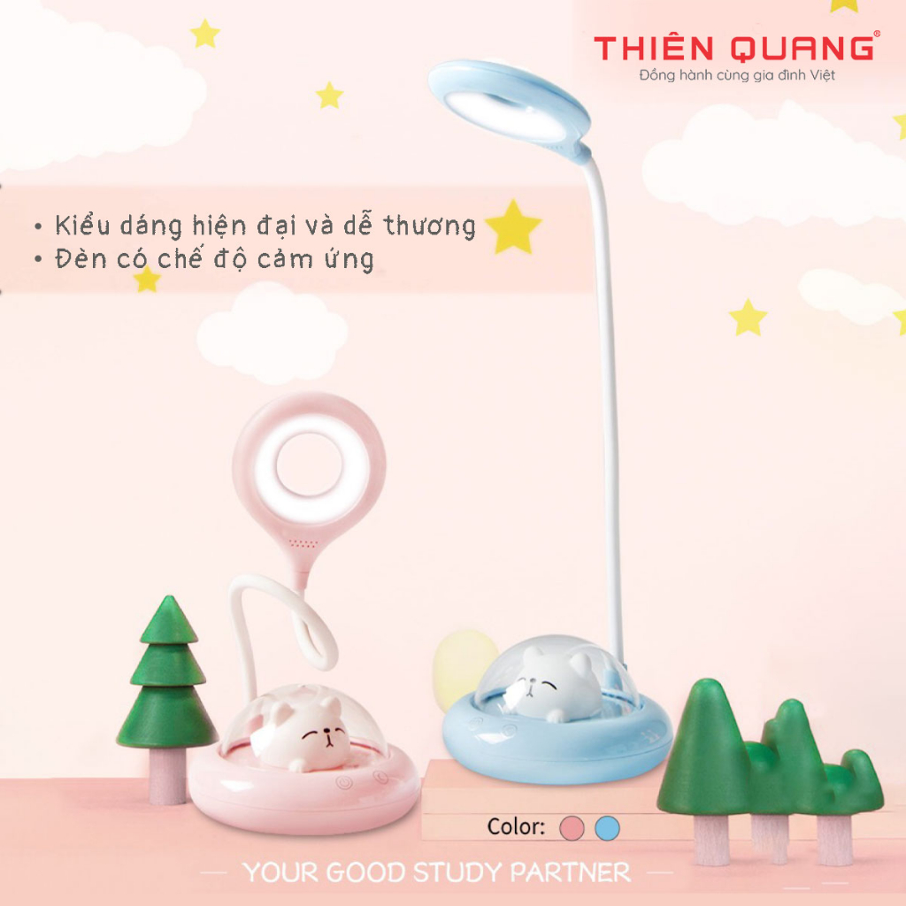 Đèn Bàn Học UFO Cảm Ứng Thiên Quang, 3 Mức Sáng, Xoay 360°, Tích Điện USB, Chống Cận, Đèn Ngủ