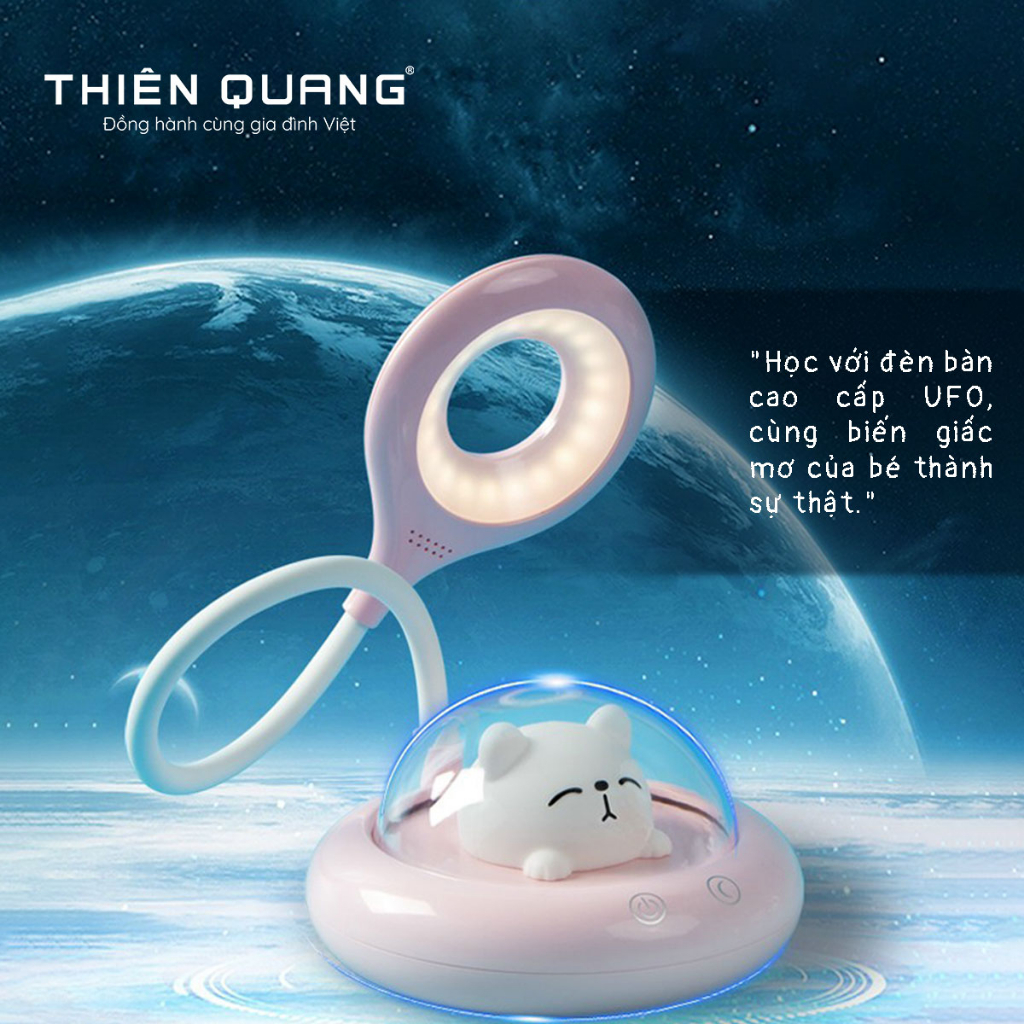 Đèn Bàn Học UFO Cảm Ứng Thiên Quang, 3 Mức Sáng, Xoay 360°, Tích Điện USB, Chống Cận, Đèn Ngủ