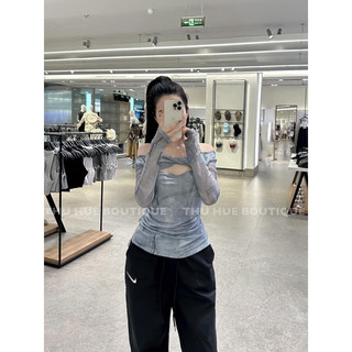 Áo Loang Tơ Lưới Hoạ Tiết Xoắn Ngực Dài Tay Áo Kiểu Nữ 2 Lớp Chun Rúm Hông Ôm Body Sexy