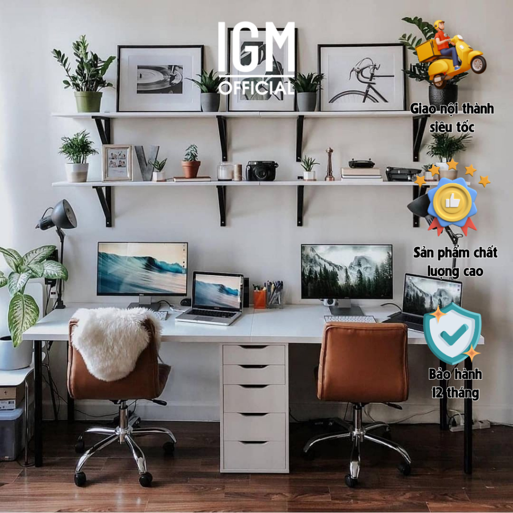 Bàn Làm Việc IGM 2 Chỗ Ngồi 1 Hộc tủ giữa Bằng Gỗ MDF Phủ Melamine Cao Cấp