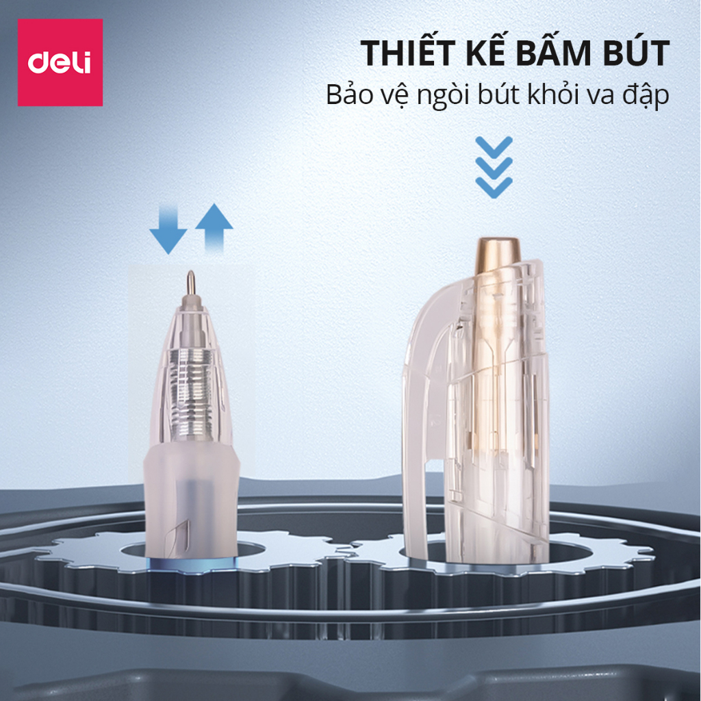 Bút bi nước bút gel bút mực bấm văn phòng Deli mực đen ngòi 0.35mm học sinh mực đều có ruột thay