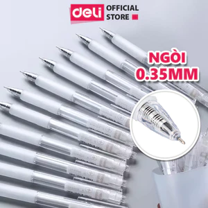 Bút bi nước bút gel bút mực bấm văn phòng Deli mực đen ngòi 0.35mm học sinh mực đều có ruột thay