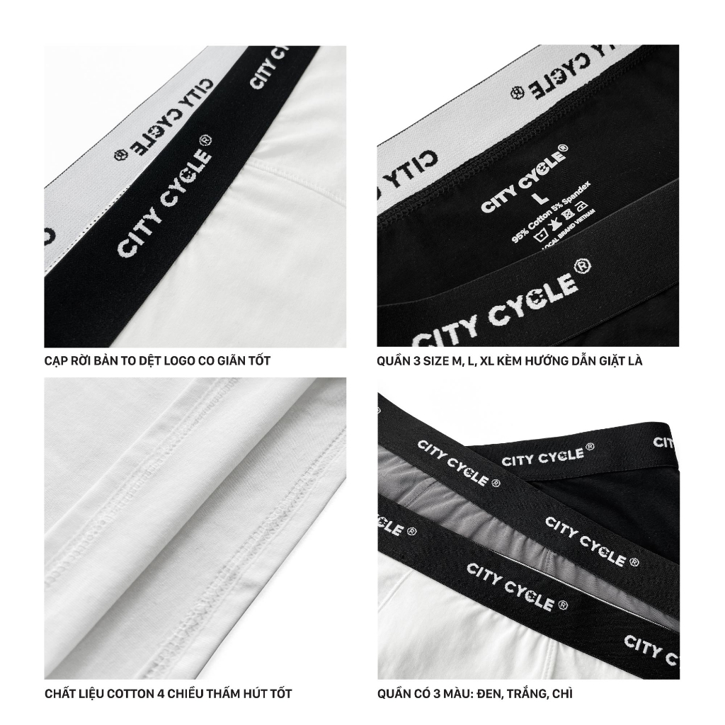 Combo 3 quần sịp nam Boxer Rocket Local Brand chất cotton kháng khuẩn City Cycle