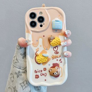 Ốp lưng iphone Viền Nổi Cạnh Sóng gắn phụ kiện Vịt và Gấu iphone 16 16pro 16promax 15 xr 11/12/13/14/max/prm xx1037