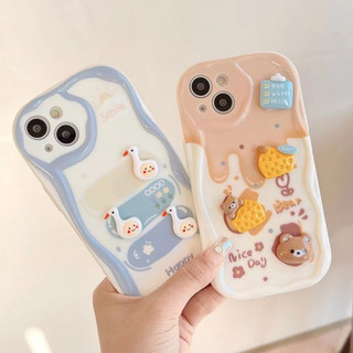Ốp lưng iphone Viền Nổi Cạnh Sóng gắn phụ kiện Vịt và Gấu iphone 16 16pro 16promax 15 xr 11/12/13/14/max/prm xx1037