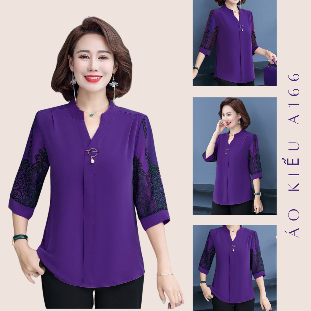 Ảnh Áo Kiểu Nữ MAI THY 166, Mẫu Sơ Mi Trung Niên Cho Mẹ Tay Lỡ Cổ Đức Họa Tiết Thổ Cẩm Mới Mẻ | Thời Trang Trung Niên U40 1