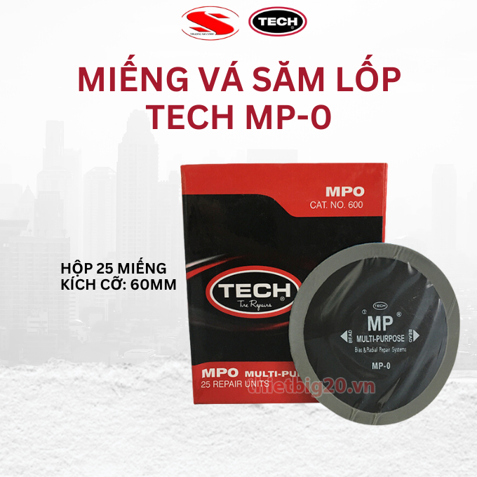 Hộp 25 miếng vá săm lốp xe ô tô bố chéo và bố thẳng Tech MP-0 (BIAS ...