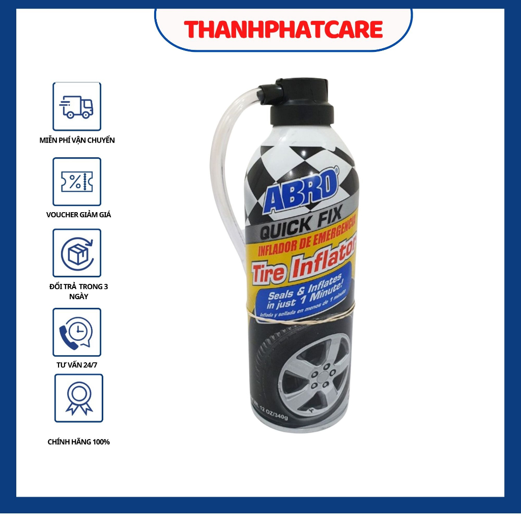 Keo Bơm Vá Vỏ Ô Tô Xe Máy Abro Quick Fix Tire Inflator 340g Shopee