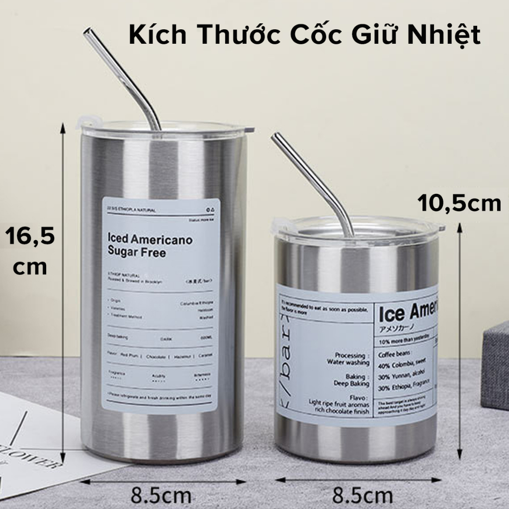 Ảnh Cốc Ly Giữ Nhiệt 350-600ml Có Ống Hút Inox 304 – Bình Nước Giữ Nhiệt Iced Americano Cà Phê Văn Phòng Chính Hãng Amalife 3