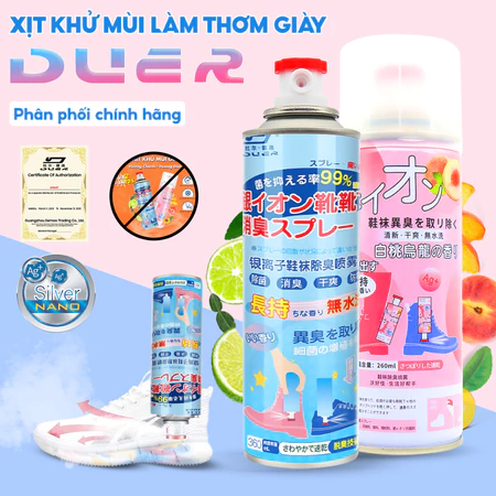 Bình xịt khử mùi hôi giày dép nano bạc Shoes 2h lọ 260ml, chuyên dùng làm thơm tủ dầy, quần áo, tất