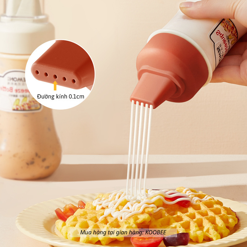 Bình Bóp Nhựa 5 Lỗ Đựng Nước Sốt, Dầu Ăn, Siro, Sữa Đặc, Sốt Mayonnaise – Dung Tích 350ml | KOOBEE NB85