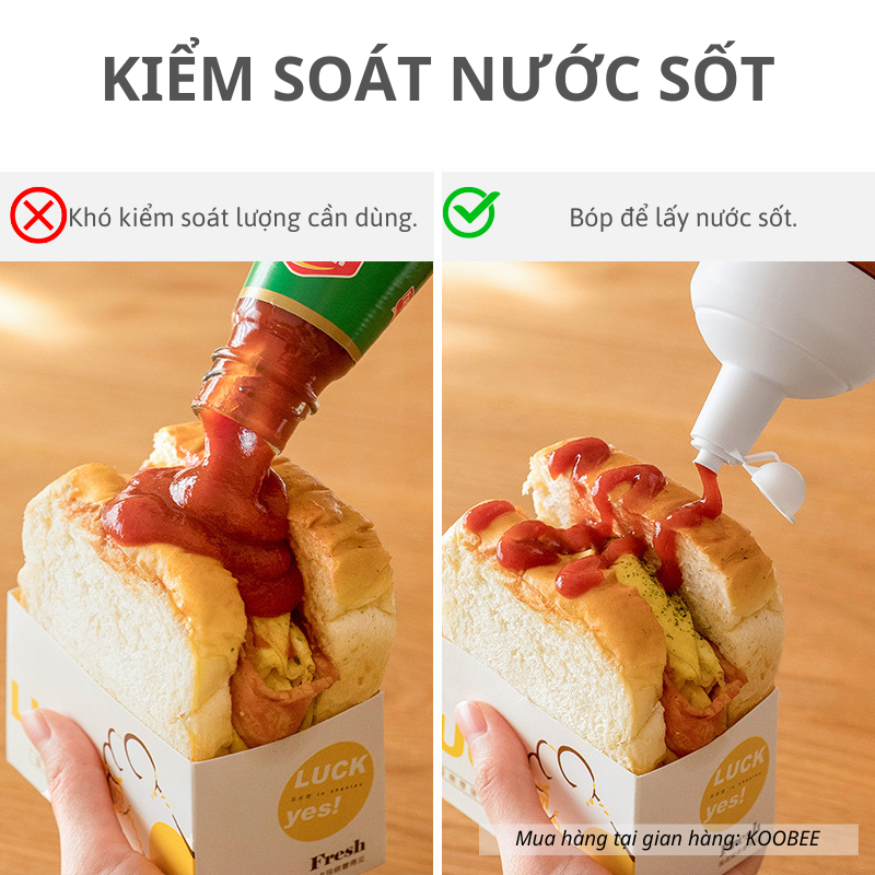 Bình Bóp Nhựa 5 Lỗ Đựng Nước Sốt, Dầu Ăn, Siro, Sữa Đặc, Sốt Mayonnaise – Dung Tích 350ml | KOOBEE NB85