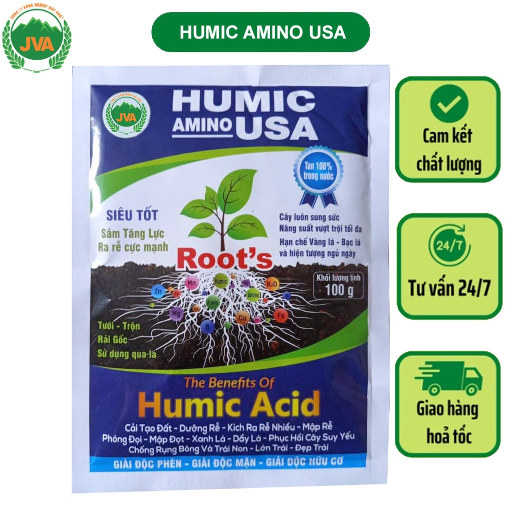 100g Phân Bón Humic A.cid Nhập Khẩu K.ích Th.ích Rễ Giải Đ.ộc Hạ Phèn, Xanh, Dày Lá