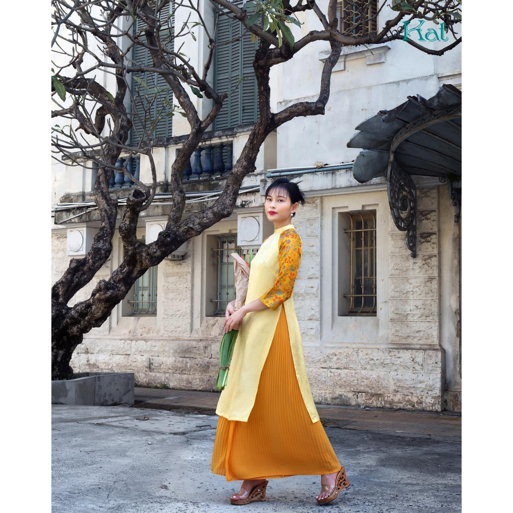 Áo dài The Kat House (chưa kèm quần) vải tơ tằm cao cấp, tay lửng, dáng suông thanh lịch, quý phái