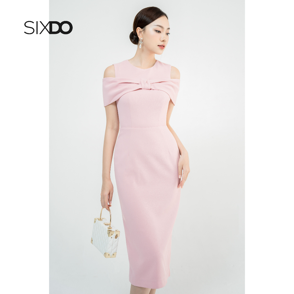 Đầm khoét vai SIXDO Pink Cape Midi Woven Dress