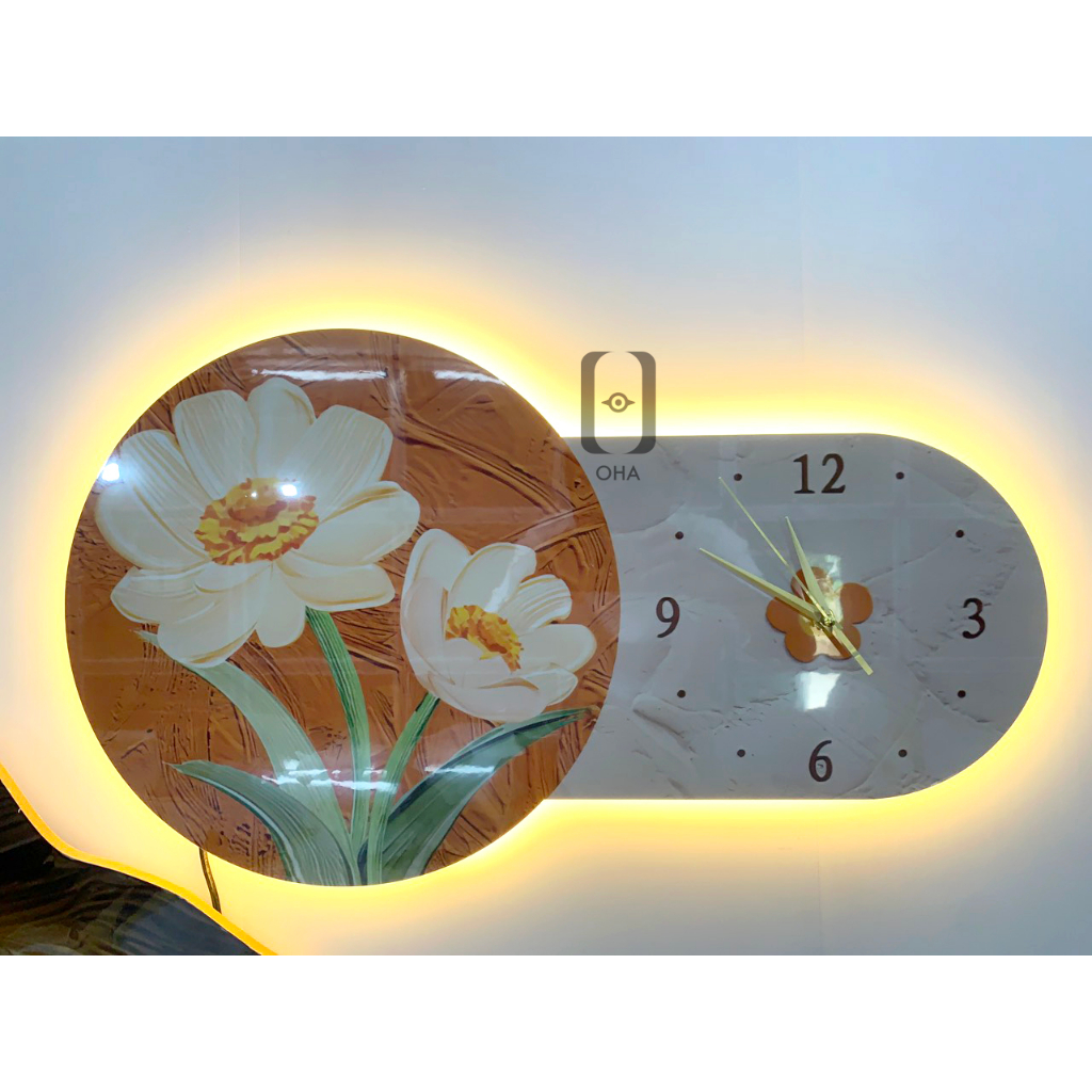 Tranh 3D LED Đồng Hồ Hoa Xinh Trang Trí Phòng Khách, Quán Cà Phê Hiện Đại Xưởng Giá Rẻ