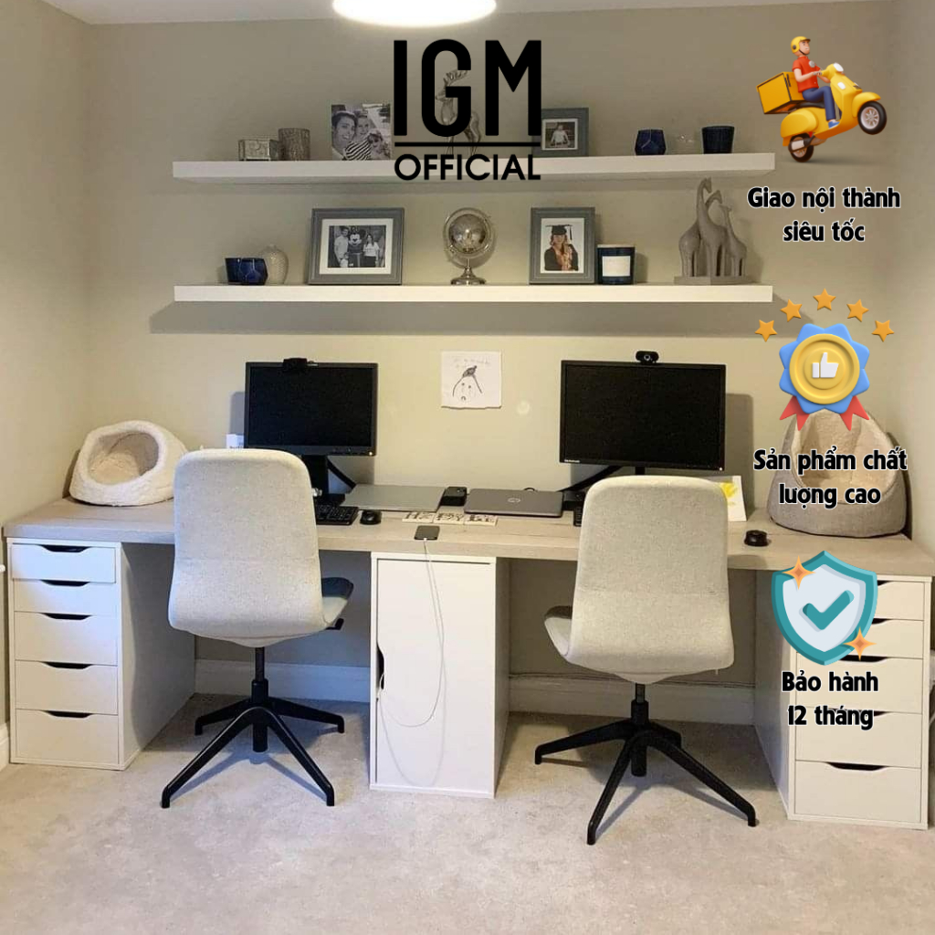 Bàn IGM 2 Chỗ Ngồi kiểu 3 Hộc tủ Bằng Gỗ MDF Phủ Melamine Cao Cấp Tùy chọn Màu sắc  Tủ và Mặt bàn