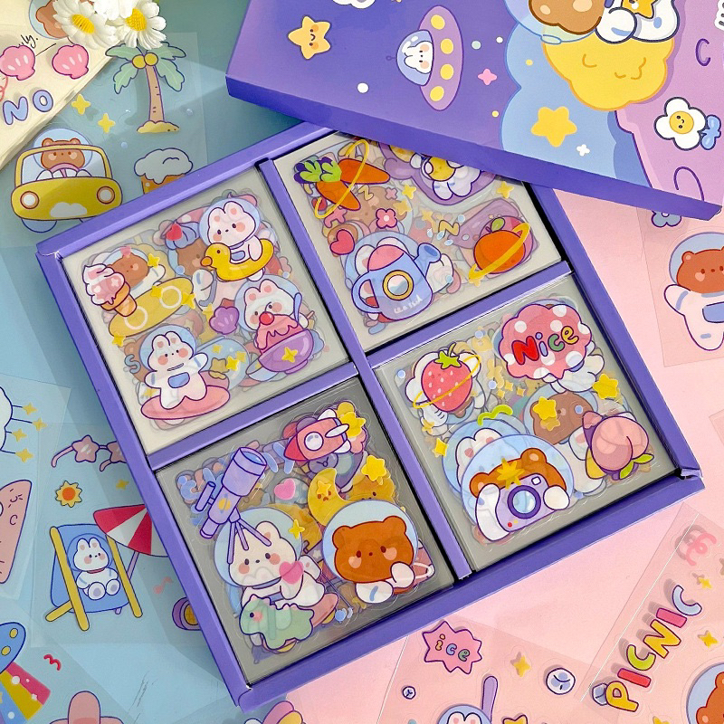 [ 30 Mẫu Hộp Sticker] Hộp 100 tấm, 1000 sticker dễ thương dán trang trí ...