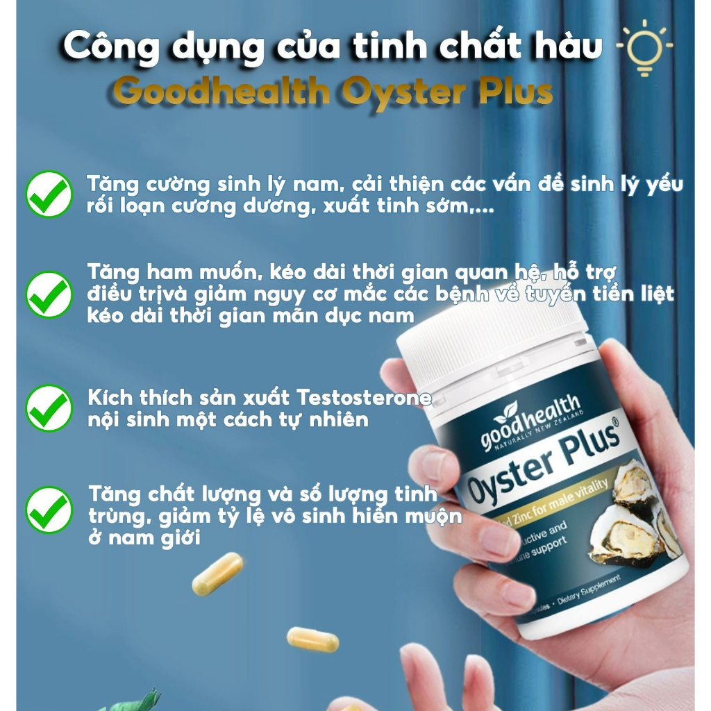 Tinh chất hàu biển Good Health Oyster Plus New Zealand tăng cường sinh lý nam giới hộp 60 viên