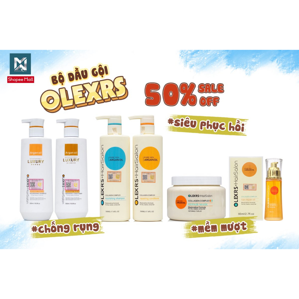 Ảnh Combo dầu gội xả, kem ủ tóc, dầu dưỡng phục hồi chống rụng Olexrs Hair Salon Collagen 80ml - 500ml - 960ml 2