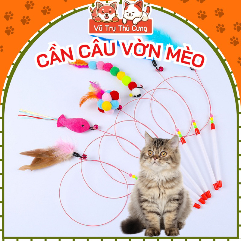 Đồ Chơi Cần Câu Vờn Mèo Lông Vũ Có Chuông Tương Tác