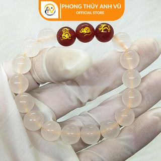 Vòng phong thủy mệnh thủy thân tý thìn chất liệu mã não trắng - size 8 10ly cho nữ - may mắn tài lộc