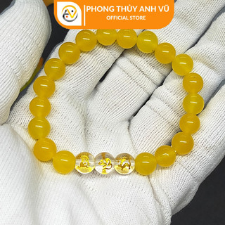Vòng mã não vàng tam hợp thân tý thìn - size 8 10ly cho nữ mệnh kim, thổ - khai quang điểm nhãn