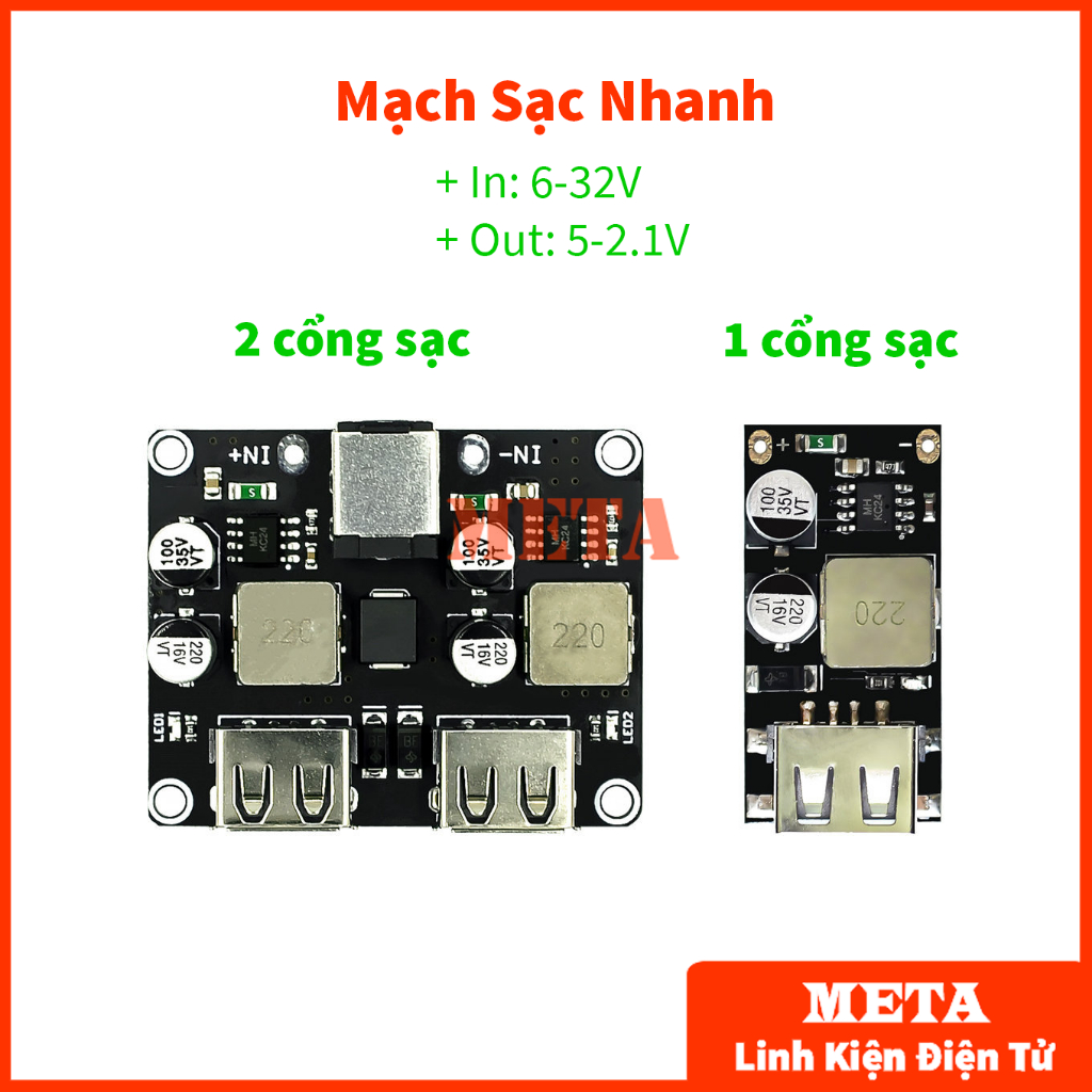 Mạch Sạc Nhanh Hỗ Trợ QC2.0 - QC3.0 (Mạch BUCK 10-32VDC ra cổng USB 5V ...