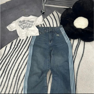 Quần jeans nữ ống suông phối 3 sọc cao cấp - QJ